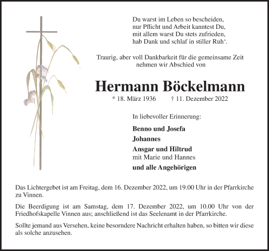 Traueranzeige von Hermann Böckelmann von Neue Osnabrücker Zeitung GmbH & Co. KG