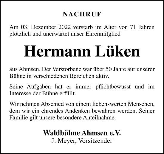 Traueranzeige von Hermann Lüken von Neue Osnabrücker Zeitung GmbH & Co. KG
