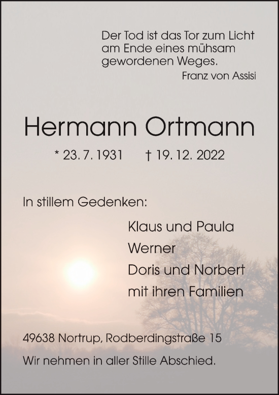 Traueranzeige von Hermann Ortmann von Neue Osnabrücker Zeitung GmbH & Co. KG