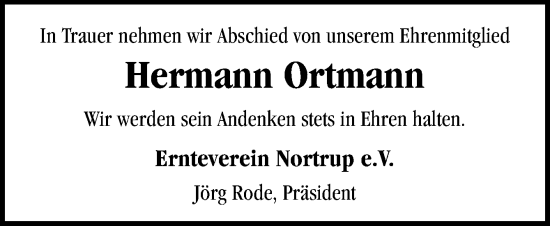 Traueranzeige von Hermann Ortmann von Neue Osnabrücker Zeitung GmbH & Co. KG