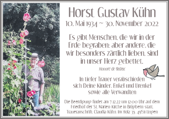 Traueranzeige von Horst Gustav Kühn von Neue Osnabrücker Zeitung GmbH & Co. KG