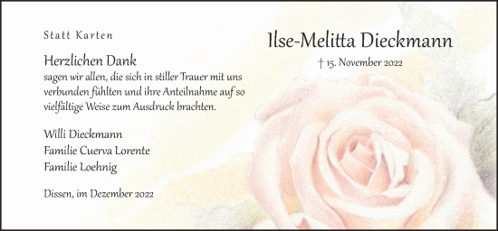 Traueranzeige von Ilse-Melitta Dieckmann von Neue Osnabrücker Zeitung GmbH & Co. KG