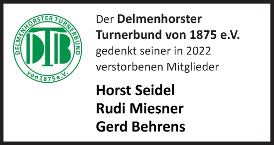 Traueranzeige von Im Gedenken Delmenhorster Turnerbund von 1875 e.V. von DK Medien GmbH & Co. KG