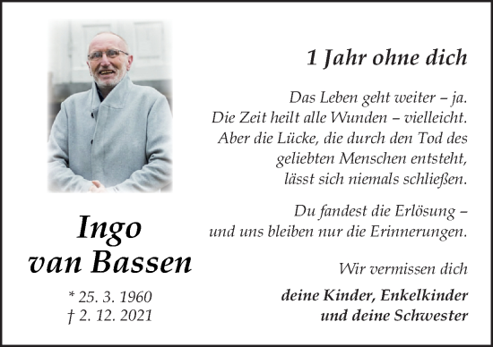 Traueranzeige von Ingo van Bassen von Neue Osnabrücker Zeitung GmbH & Co. KG