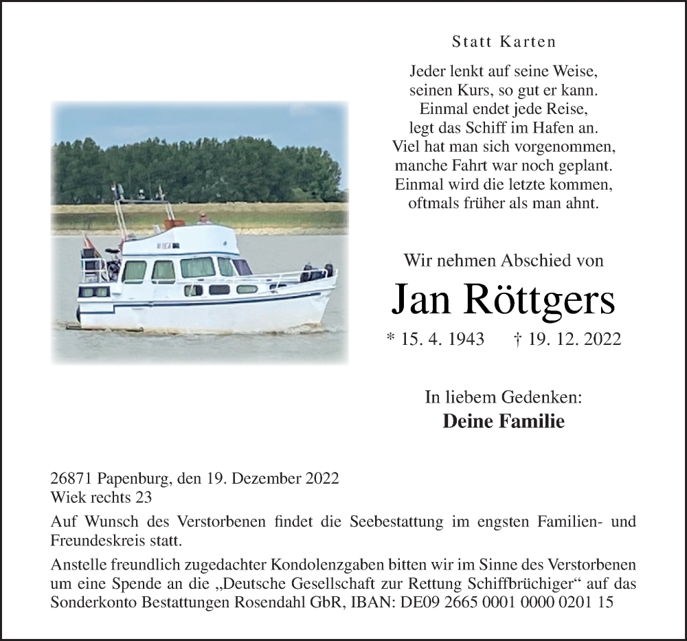  Traueranzeige für Jan Röttgers vom 28.12.2022 aus Neue Osnabrücker Zeitung GmbH & Co. KG