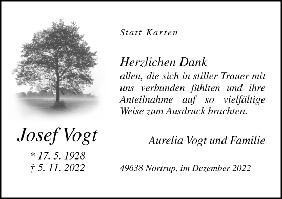 Traueranzeige von Josef Vogt von Neue Osnabrücker Zeitung GmbH & Co. KG