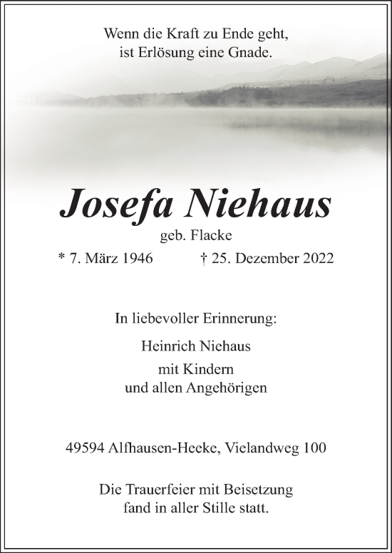 Traueranzeige von Josefa Niehaus von Neue Osnabrücker Zeitung GmbH & Co. KG