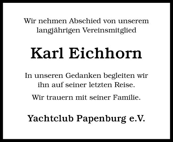 Traueranzeige von Karl Eichhorn von Neue Osnabrücker Zeitung GmbH & Co. KG