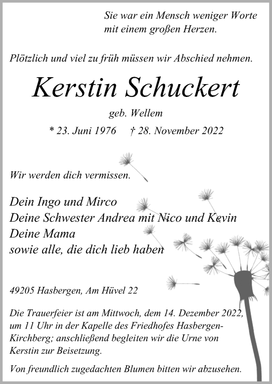 Traueranzeige von Kerstin Schuckert von Neue Osnabrücker Zeitung GmbH & Co. KG