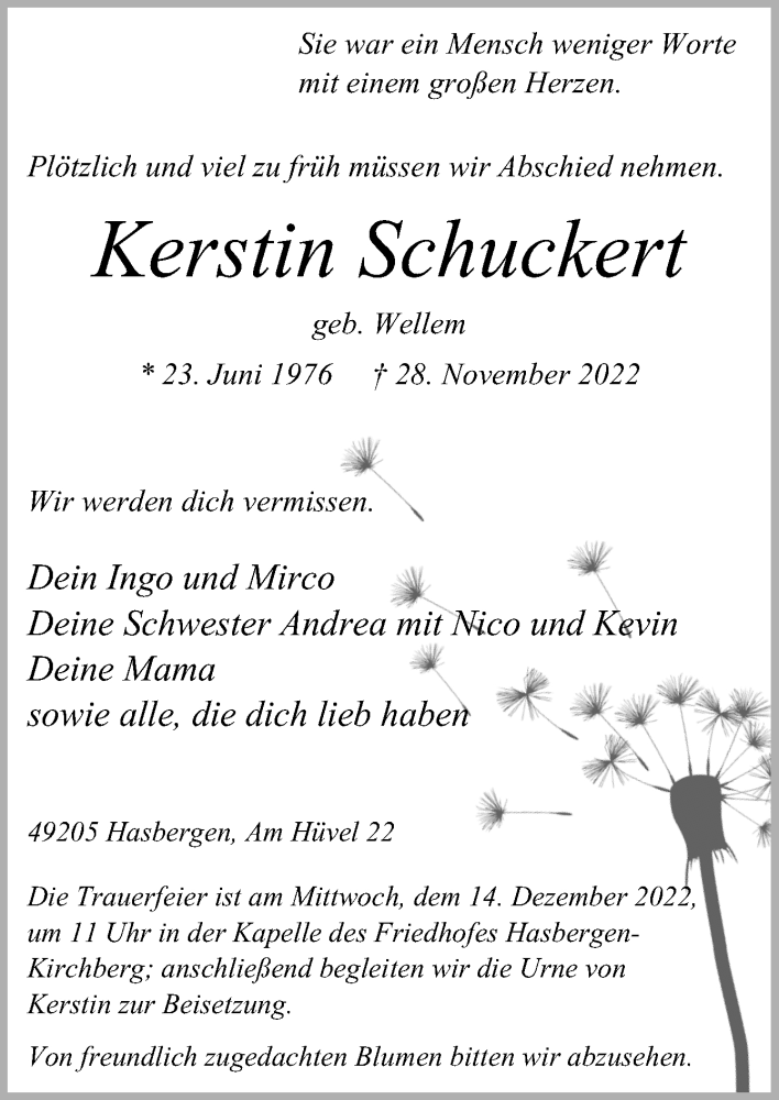  Traueranzeige für Kerstin Schuckert vom 03.12.2022 aus Neue Osnabrücker Zeitung GmbH & Co. KG