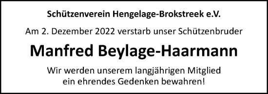 Traueranzeige von Manfred Beylage-Haarmann von Neue Osnabrücker Zeitung GmbH & Co. KG