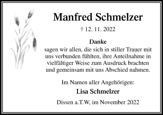 Traueranzeige von Manfred Schmelzer von Neue Osnabrücker Zeitung GmbH & Co. KG