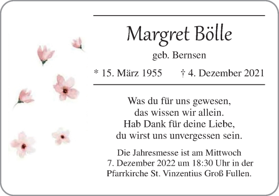 Traueranzeige von Margret Bötte von Neue Osnabrücker Zeitung GmbH & Co. KG