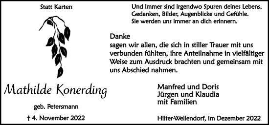 Traueranzeige von Mathilde Konerding von Neue Osnabrücker Zeitung GmbH & Co. KG