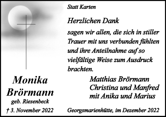 Traueranzeige von Monika Brörmann von Neue Osnabrücker Zeitung GmbH & Co. KG