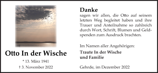 Traueranzeige von Otto In der Wische von Neue Osnabrücker Zeitung GmbH & Co. KG