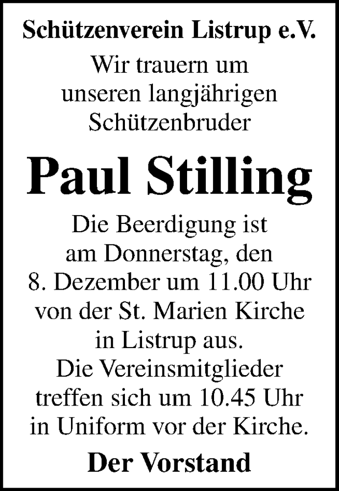  Traueranzeige für Paul Stilling vom 08.12.2022 aus Neue Osnabrücker Zeitung GmbH & Co. KG
