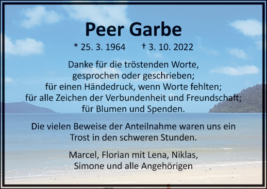 Traueranzeige von Peer Garbe von Neue Osnabrücker Zeitung GmbH & Co. KG