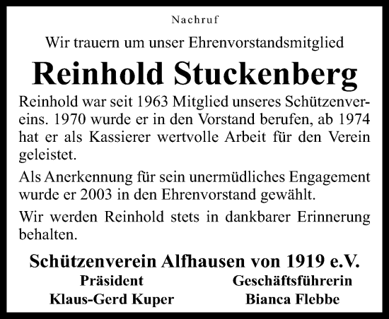 Traueranzeige von Reinhold Stuckenberg von Neue Osnabrücker Zeitung GmbH & Co. KG