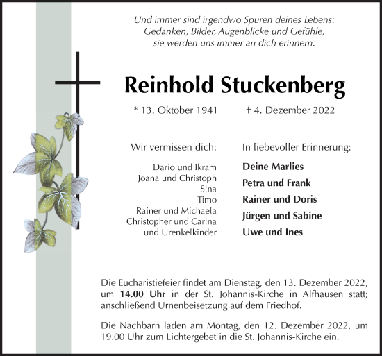 Traueranzeige von Reinhold Stuckenberg von Neue Osnabrücker Zeitung GmbH & Co. KG