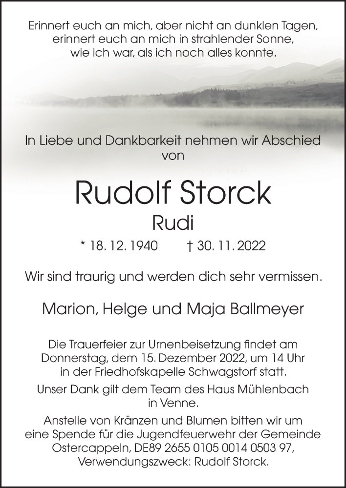  Traueranzeige für Rudolf Storck vom 07.12.2022 aus Neue Osnabrücker Zeitung GmbH & Co. KG