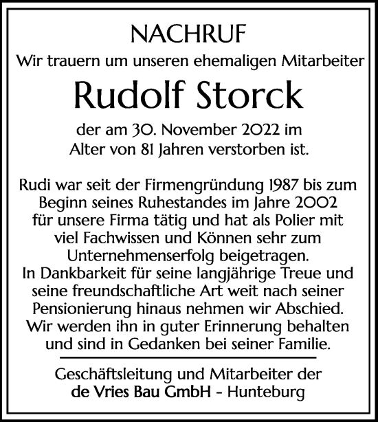 Traueranzeige von Rudolf Storck von Neue Osnabrücker Zeitung GmbH & Co. KG