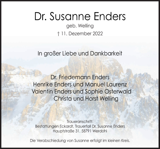 Traueranzeige von Susanne Enders von Neue Osnabrücker Zeitung GmbH & Co. KG
