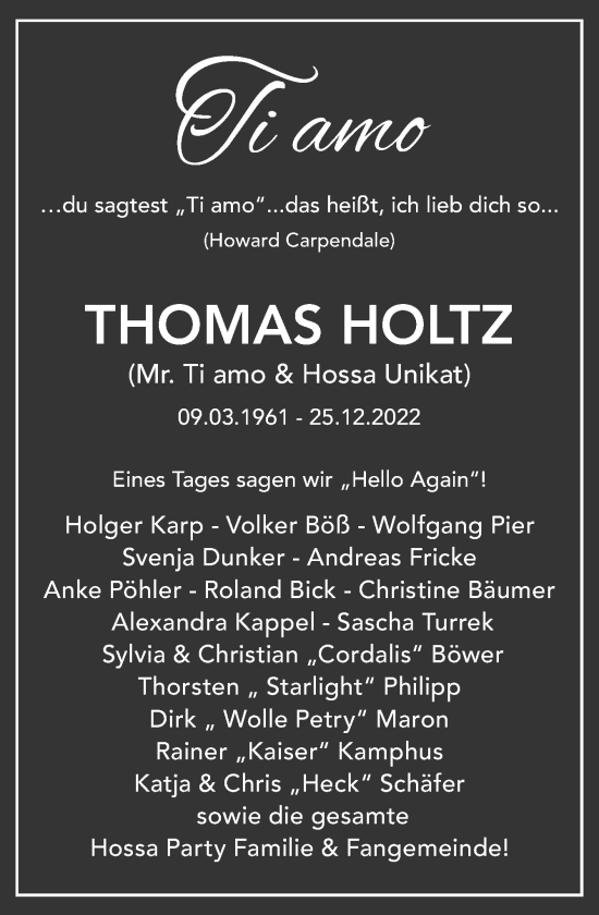 Traueranzeige von Thomas Holtz von Neue Osnabrücker Zeitung GmbH & Co. KG