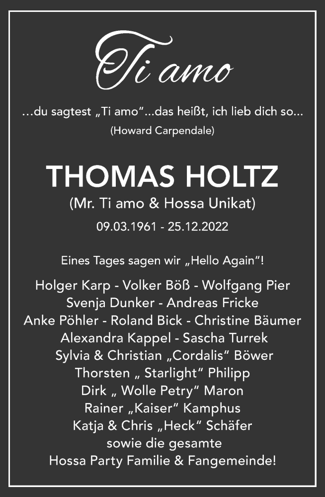  Traueranzeige für Thomas Holtz vom 31.12.2022 aus Neue Osnabrücker Zeitung GmbH & Co. KG