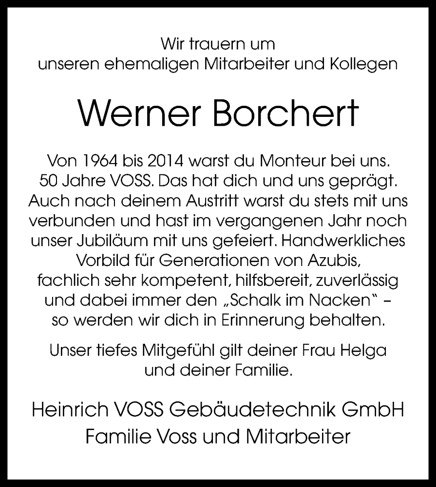  Traueranzeige für Werner Borchert vom 24.12.2022 aus Neue Osnabrücker Zeitung GmbH & Co. KG