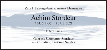 Traueranzeige von Achim Stordeur von Neue Osnabrücker Zeitung GmbH & Co. KG