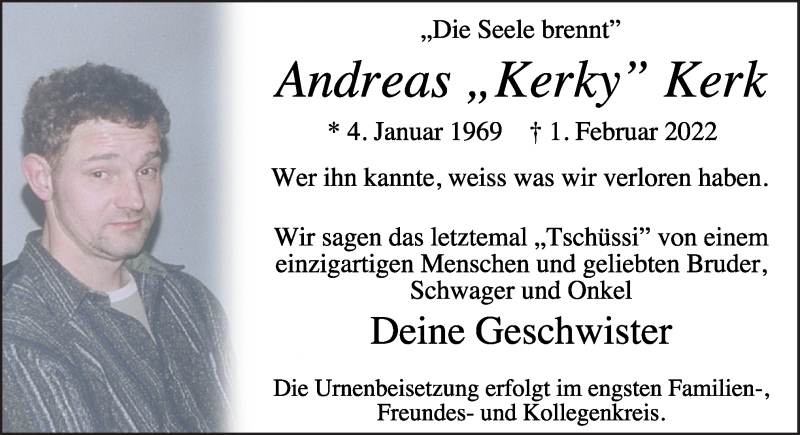  Traueranzeige für Andreas Kerk vom 07.02.2022 aus Neue Osnabrücker Zeitung GmbH & Co. KG