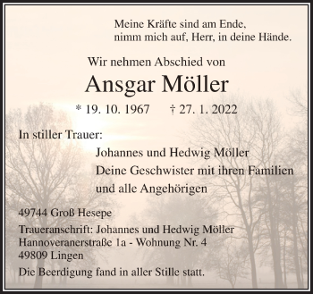 Traueranzeige von Ansgar Möller von Neue Osnabrücker Zeitung GmbH & Co. KG