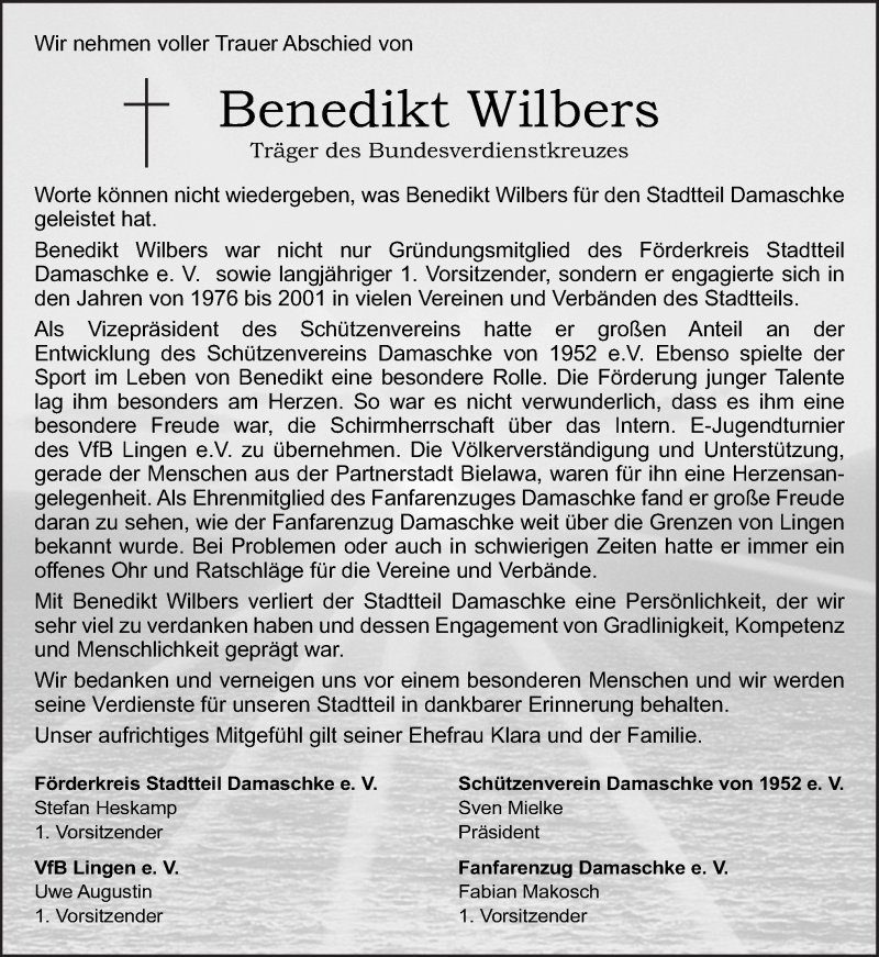 Traueranzeige für Benedikt Wilbers vom 09.02.2022 aus Neue Osnabrücker Zeitung GmbH & Co. KG