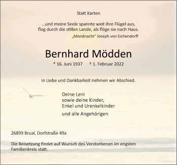 Traueranzeige von Bernhard Mödden von Neue Osnabrücker Zeitung GmbH & Co. KG