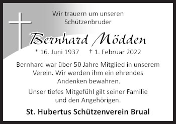 Traueranzeige von Bernhard Mödden von Neue Osnabrücker Zeitung GmbH & Co. KG