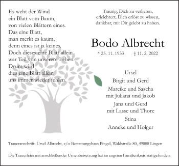 Traueranzeige von Bodo Albrecht von Neue Osnabrücker Zeitung GmbH & Co. KG