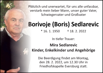 Traueranzeige von Borivoje Sedlarevic von Neue Osnabrücker Zeitung GmbH & Co. KG