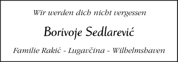 Traueranzeige von Borivoje Sedlarevic von Neue Osnabrücker Zeitung GmbH & Co. KG