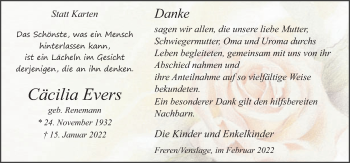 Traueranzeige von Cäcilia Evers von Neue Osnabrücker Zeitung GmbH & Co. KG