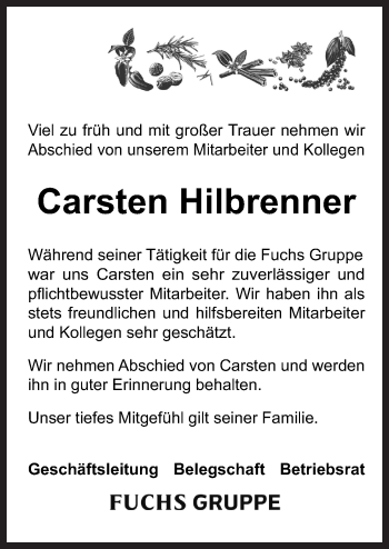 Traueranzeige von Carsten Hilbrenner von Neue Osnabrücker Zeitung GmbH & Co. KG