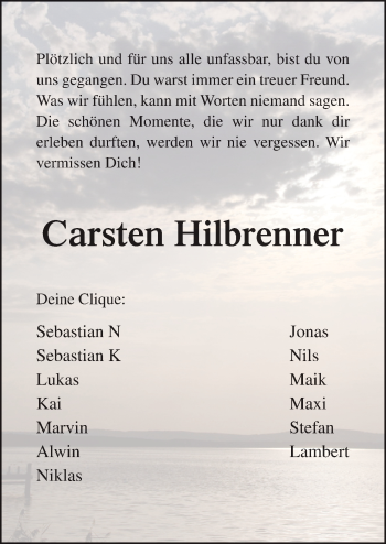 Traueranzeige von Carsten Hilbrenner von Neue Osnabrücker Zeitung GmbH & Co. KG