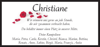 Traueranzeige von Christiane  von Neue Osnabrücker Zeitung GmbH & Co. KG