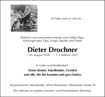 Traueranzeige von Dieter Drochner von Neue Osnabrücker Zeitung GmbH & Co. KG