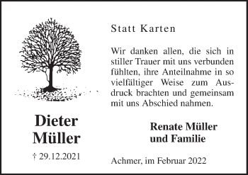 Traueranzeige von Dieter Müller von Neue Osnabrücker Zeitung GmbH & Co. KG