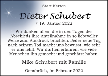 Traueranzeige von Dieter Schubert von Neue Osnabrücker Zeitung GmbH & Co. KG