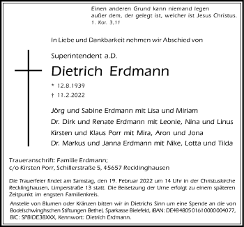 Traueranzeige von Dietrich Erdmann von Neue Osnabrücker Zeitung GmbH & Co. KG
