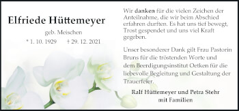 Traueranzeige von Elfriede Hüttemeyer von Neue Osnabrücker Zeitung GmbH & Co. KG