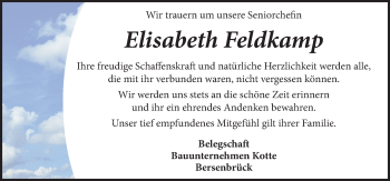 Traueranzeige von Elisabeth Feldkamp von Neue Osnabrücker Zeitung GmbH & Co. KG
