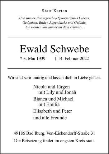 Traueranzeige von Ewald Schwebe von Neue Osnabrücker Zeitung GmbH & Co. KG